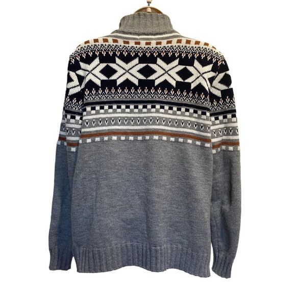 Nordic Snowflake Button Up Grandad Cardigan Sweater Gray Sz L - Picture 4 of 14